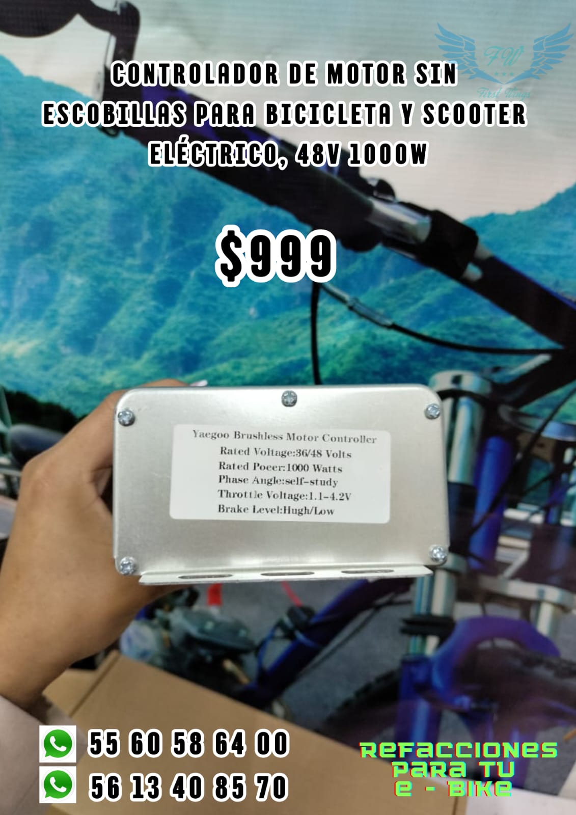 Controlador de Motor sin Escobillas para Bicicleta y Scooter Eléctrico, 48V 1000W