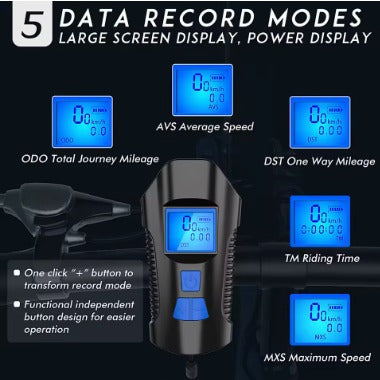 LUZ DELANTERA CON VELOCIMETRO Y CLAXON- PANTALLA LCD - CARGA POR USB