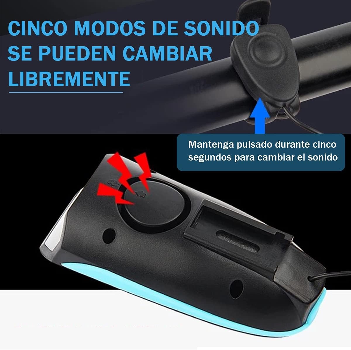 Luz de bicicleta CON CLAXON , B1099 Carga USB